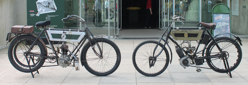 Nick Jonckheere's 1905 Triumph and the National Motor Museum's 1903 Triumph 2.5hp.