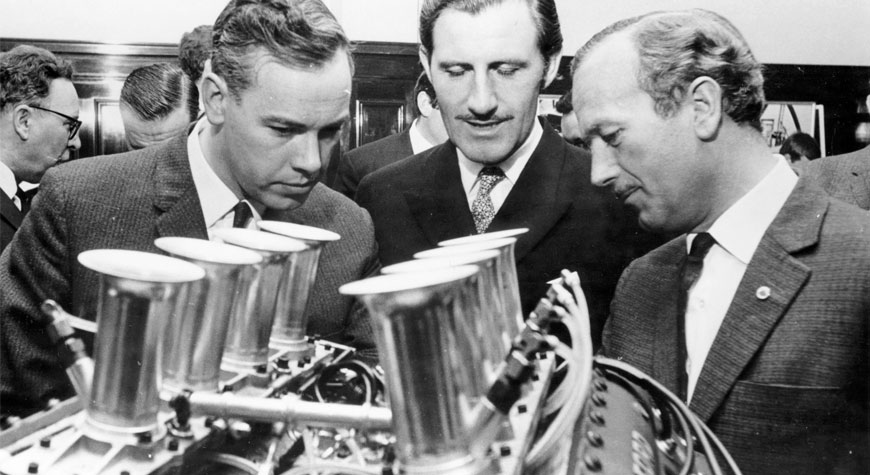 Graham Hill, Colin Chapman, Keith Duckworth