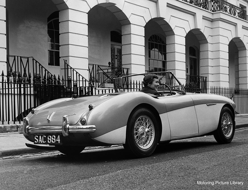 Pat Moss in an Austin Healey 100 - 1955