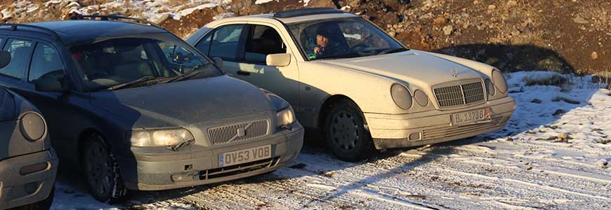 Rory Reid in a LTI TXII, Chris Harris in a Volvo V70 and Matt LeBlanc in a Mercedes E-Class in Kazakhstan