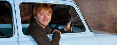 Rupert Grint flying Ford Anglia