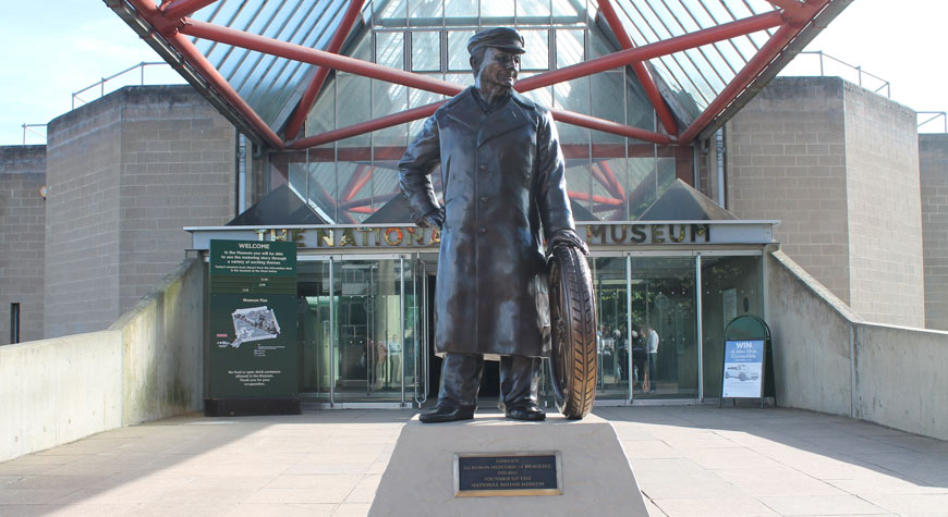 Edward, Lord Montagu statue outside National Motor Museum