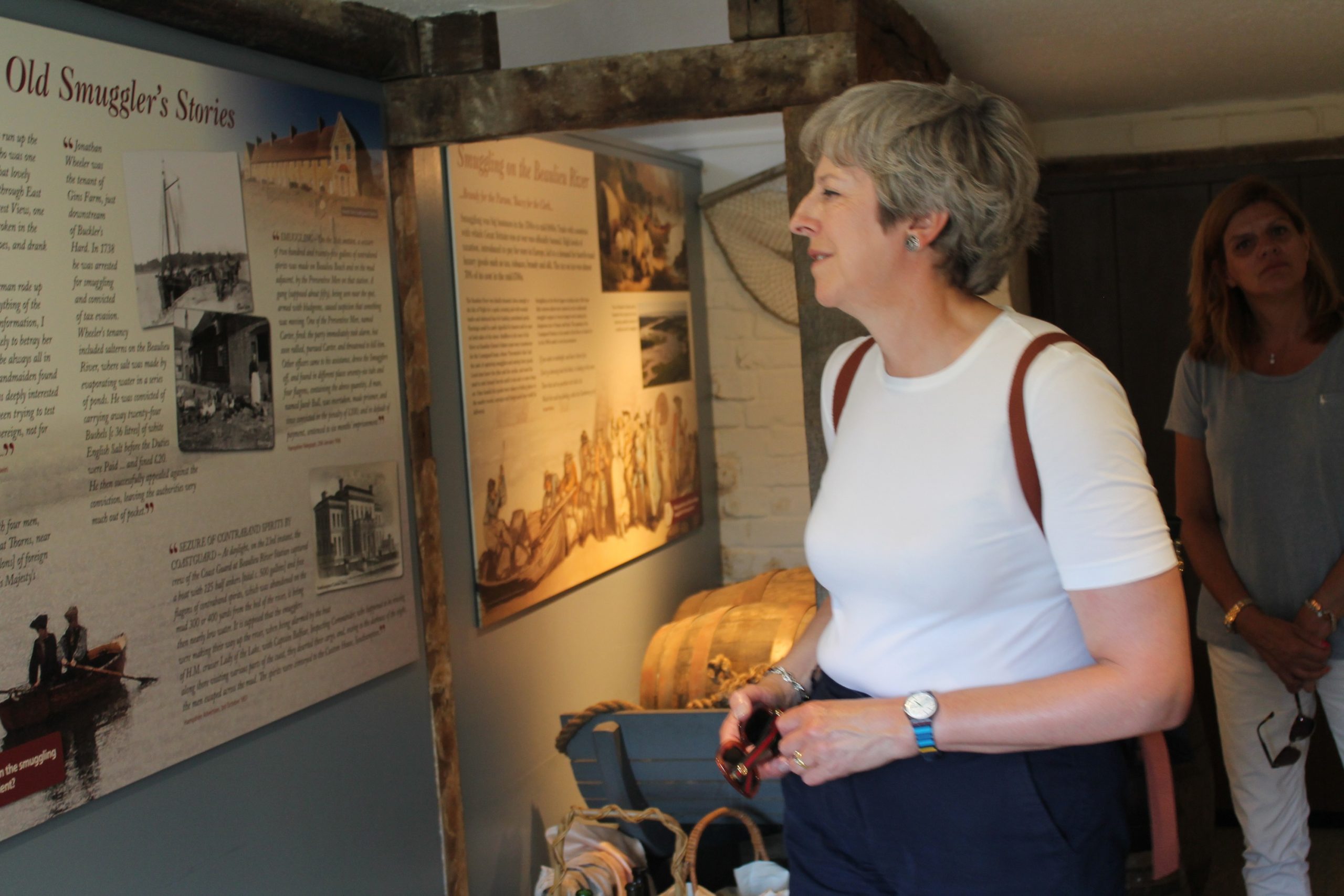 Theresa May in the Martitime Museum at Buckler's Hard