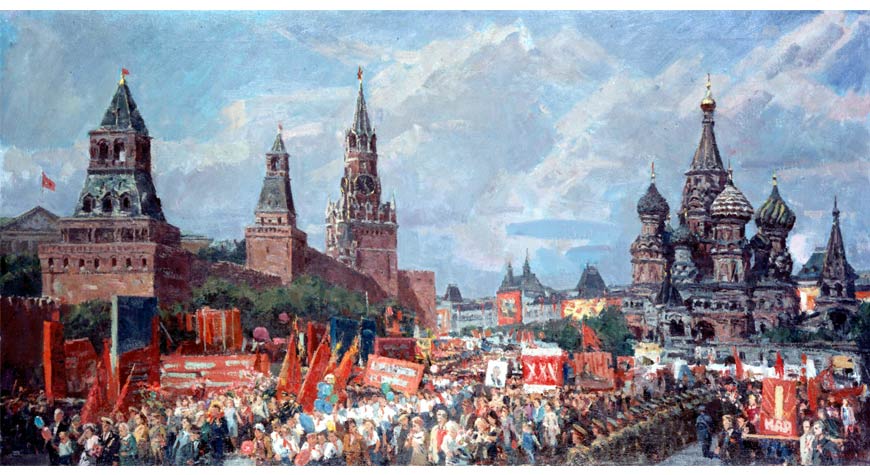 Igor Rubinsky - A Feast Day Parade. On display in Art Russe at the Clock House, Beaulieu