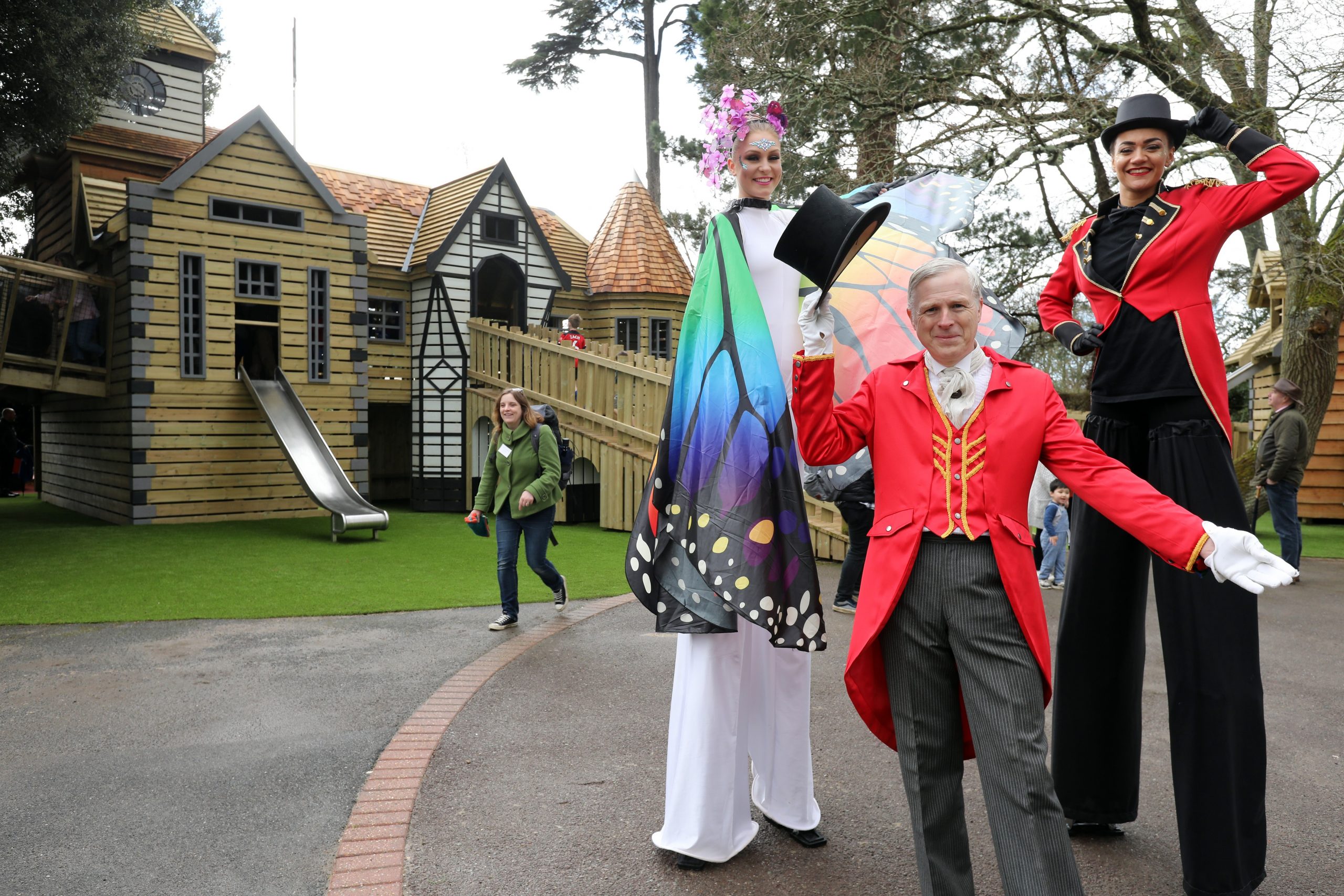 Lord Montagu and stilt walkers at Little Beaulieu launch
