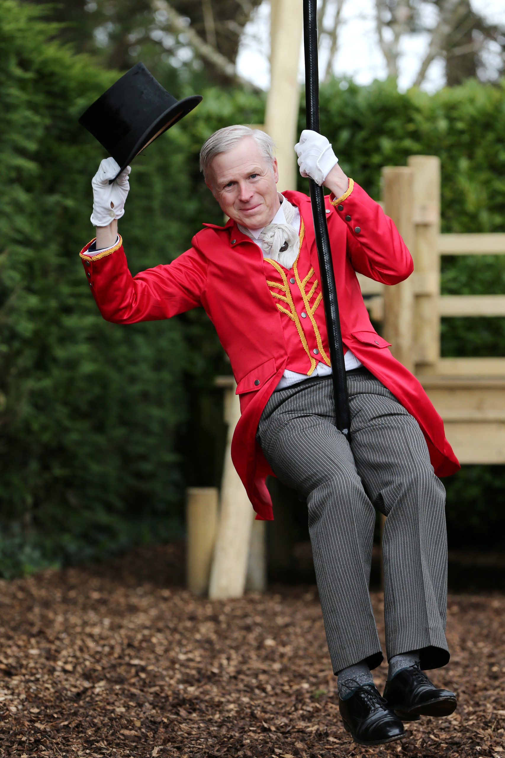 Lord Montagu on zip wire at Little Beaulieu launch