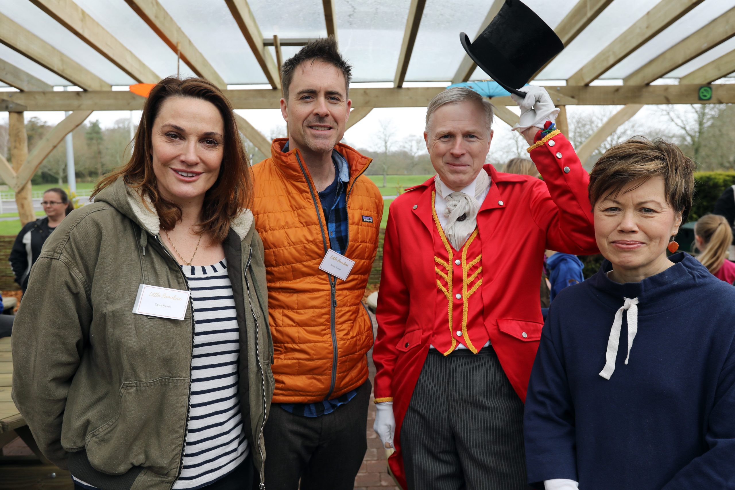 Sarah Parish and James Murray, with Lord and Lady Montagu at Little Beaulieu launch