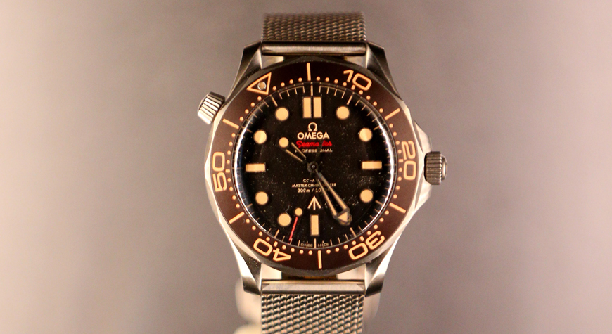 Omega Seamaster watch on display in the Bond In Motion - No Time To Die exhibition