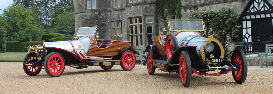 Reconstruction and Film vehicles outside Palace House at Beaulieu