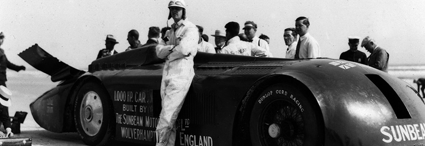 Sunbeam 1000hp restoration - Major Henry Segrave with Sunbeam 1000hp at Daytona Beach, Florida