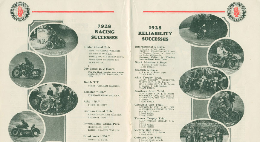 1929 Rudge brochure showing Graham Walker competition success