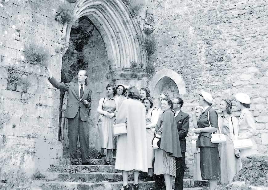 Edward, Lord Montagu with Beaulieu Abbey visitors 1951