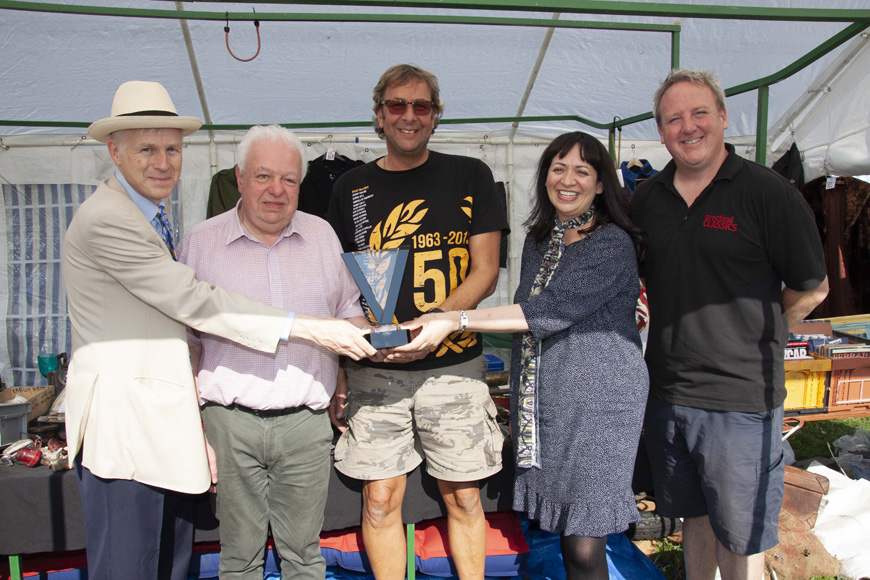 IAJ Best Stand award l-r Lord Montagu, Andrew Honeybill, Martin Gee, Lolly Lee, James Walshe