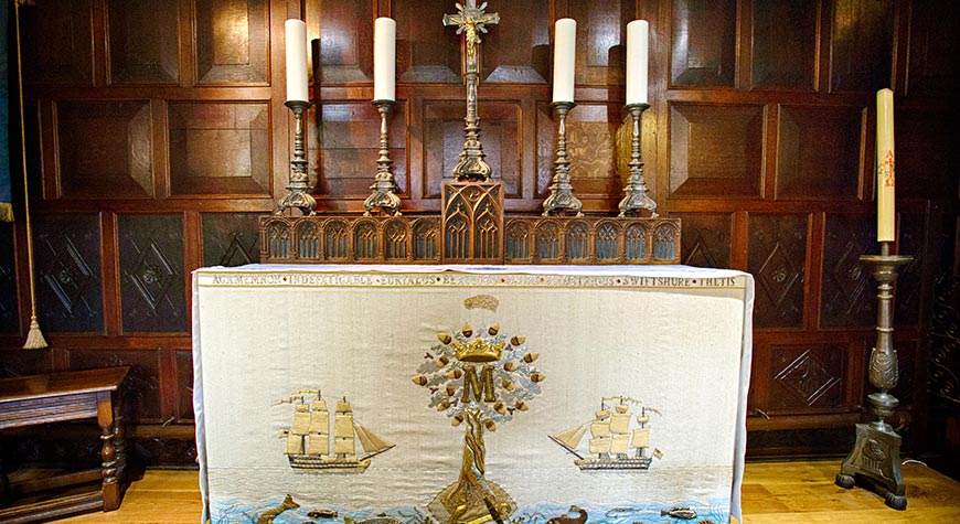 Altar frontal at St Mary's Chapel, designed by Belinda, Lady Montagu